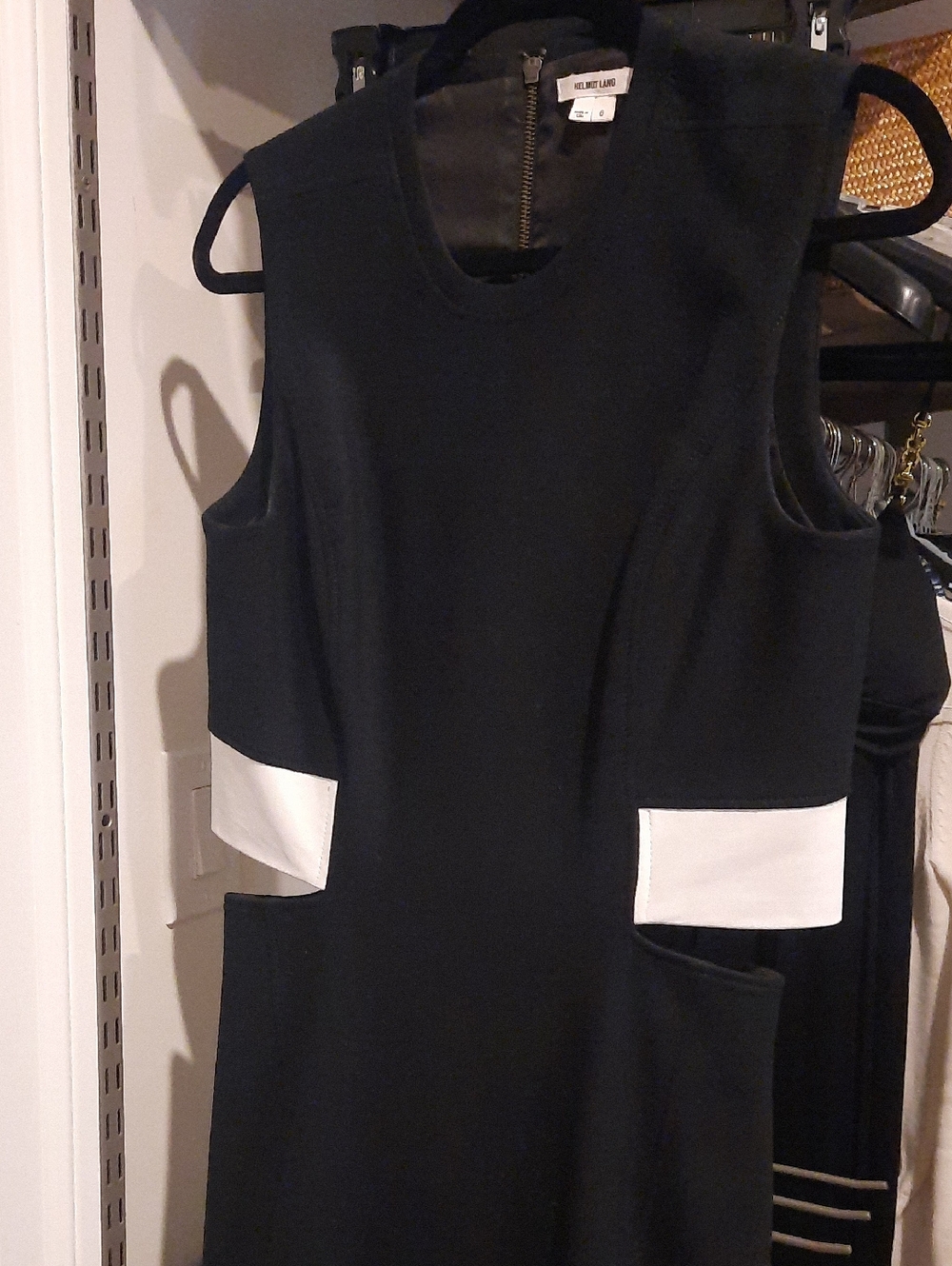 Helmut Lang Black Mini Dress with White Lamb Leather Panels Full Open BACK